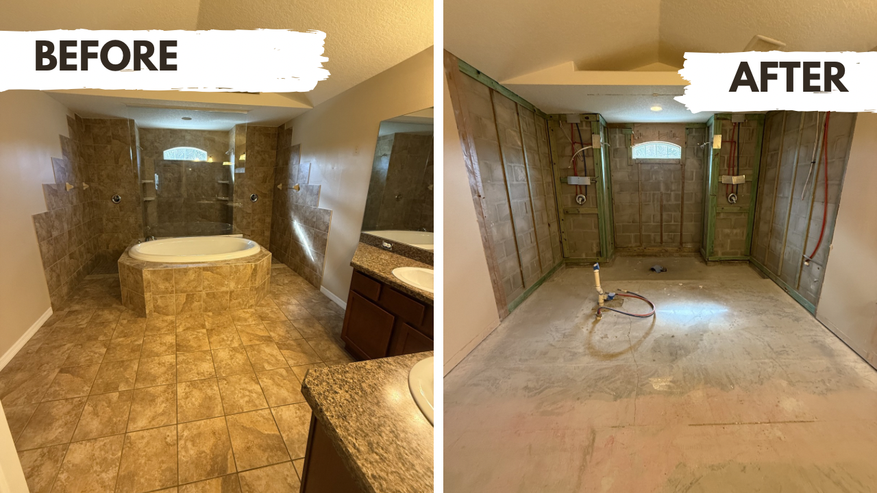Bathroom demolition before and after in Tampa Bay by Southwest Removal