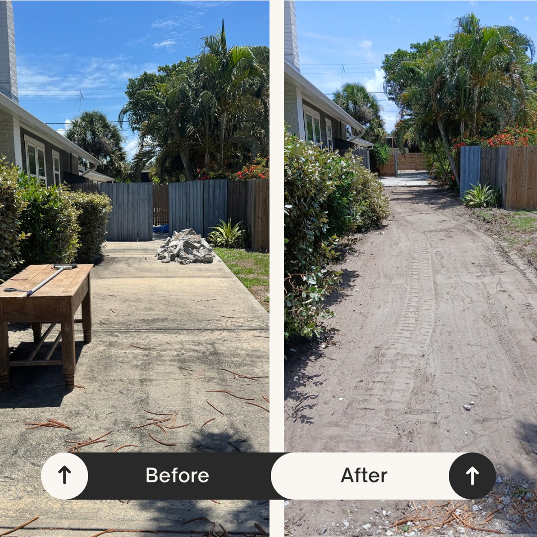 Driveway concrete removal before and after in Tampa Bay by Southwest Removal