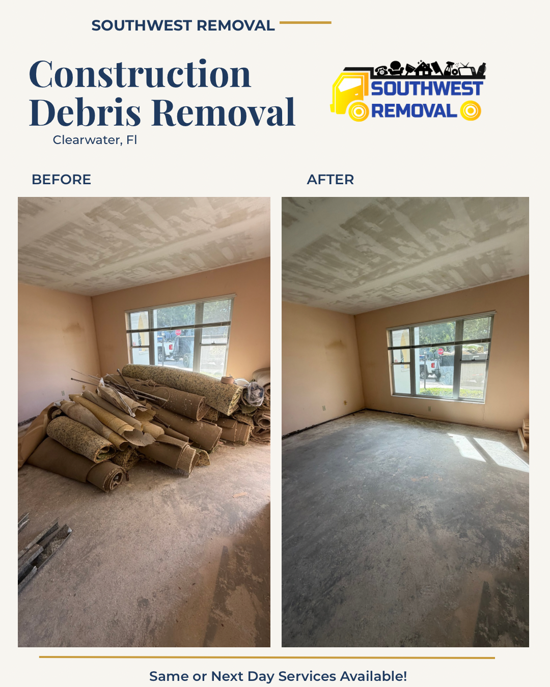 Construction debris removal before and after in clearwater